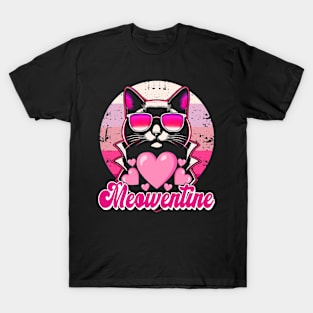 Meowentines Cat lover Vintage Pink Eighties Style T-Shirt